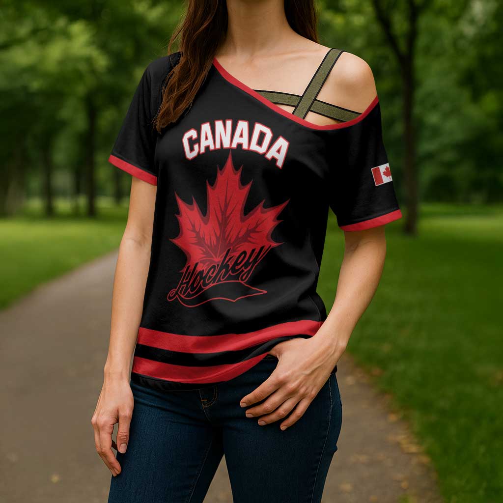 Custom Canada 2026 Hockey Cross Shoulder Shirt Team Maple Leaf Black Version - Wonder Print Shop