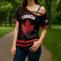 Custom Canada 2026 Hockey Cross Shoulder Shirt Team Maple Leaf Black Version - Wonder Print Shop