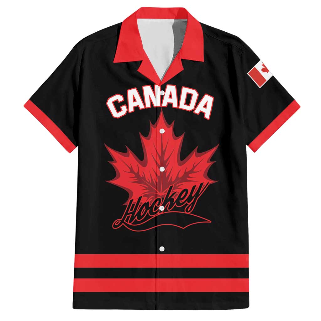 Custom Canada 2026 Hockey Hawaiian Shirt Team Maple Leaf Black Version - Wonder Print Shop