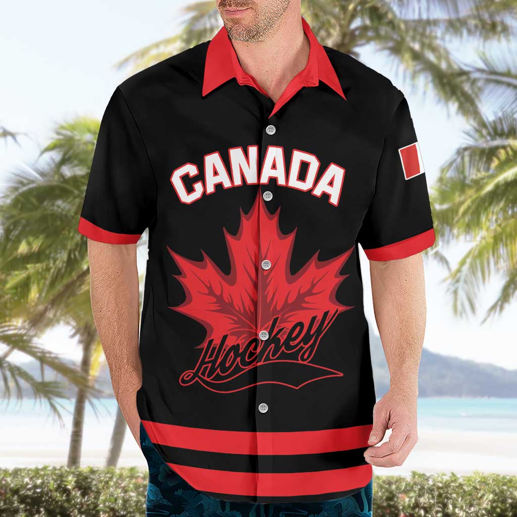 Custom Canada 2026 Hockey Hawaiian Shirt Team Maple Leaf Black Version - Wonder Print Shop