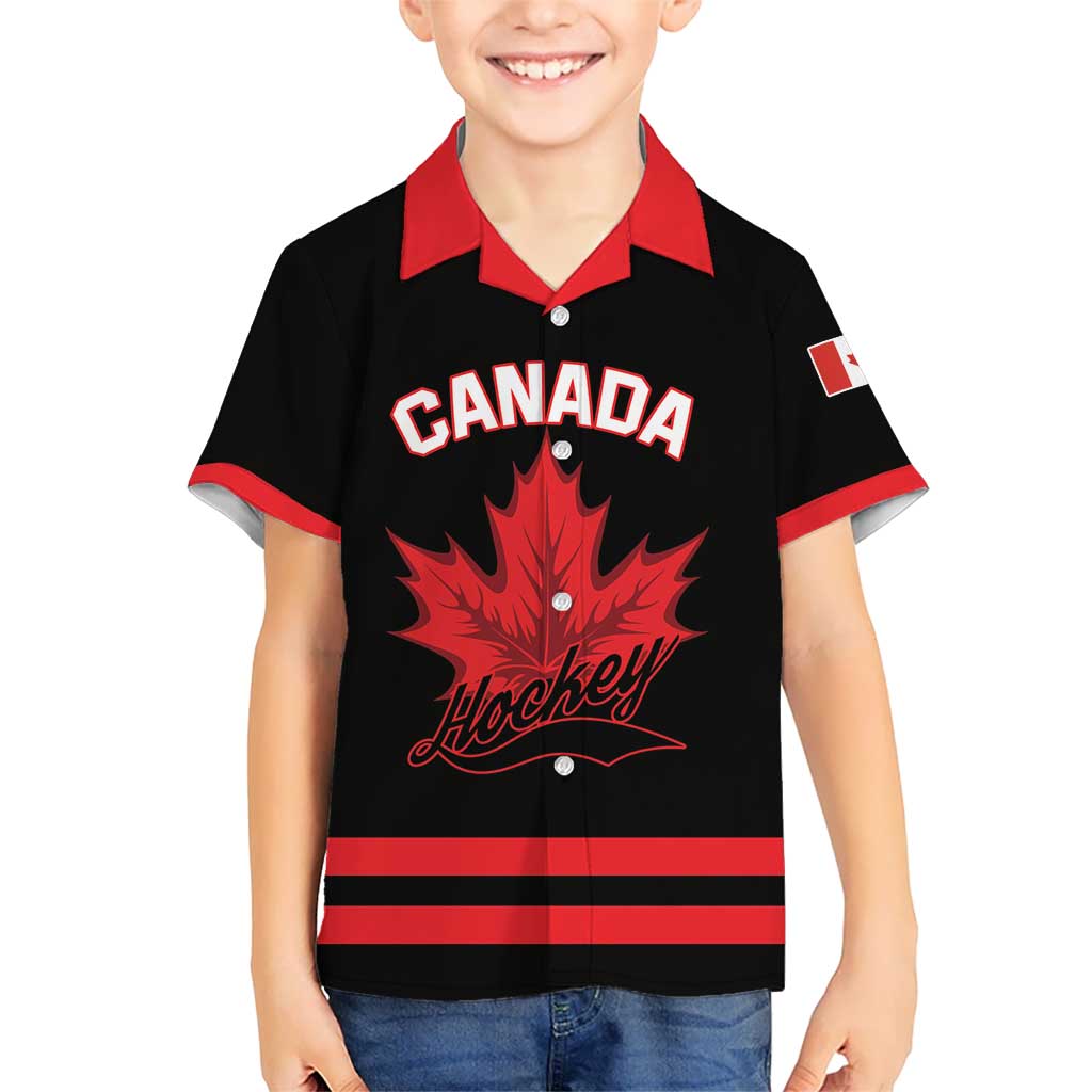 Custom Canada 2026 Hockey Kid Hawaiian Shirt Team Maple Leaf Black Version - Wonder Print Shop