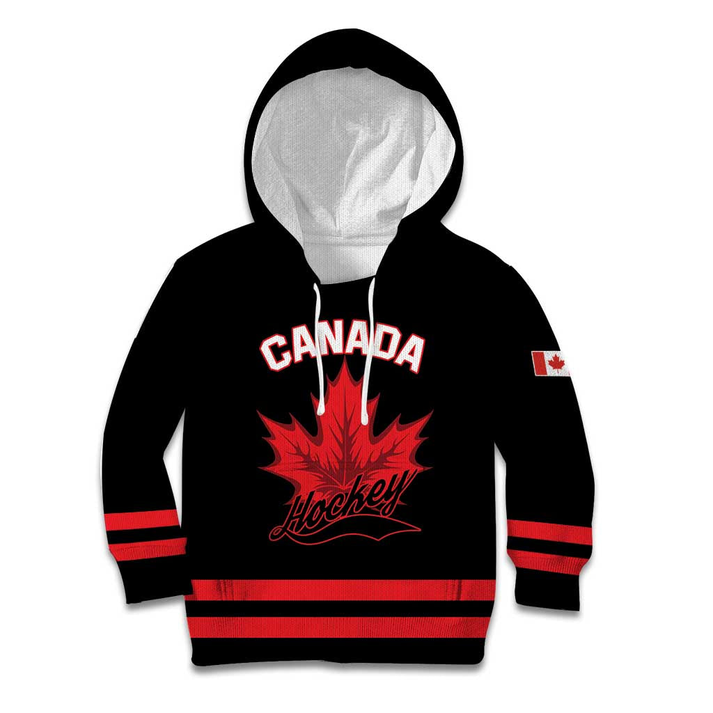 Custom Canada 2026 Hockey Kid Hoodie Team Maple Leaf Black Version - Wonder Print Shop