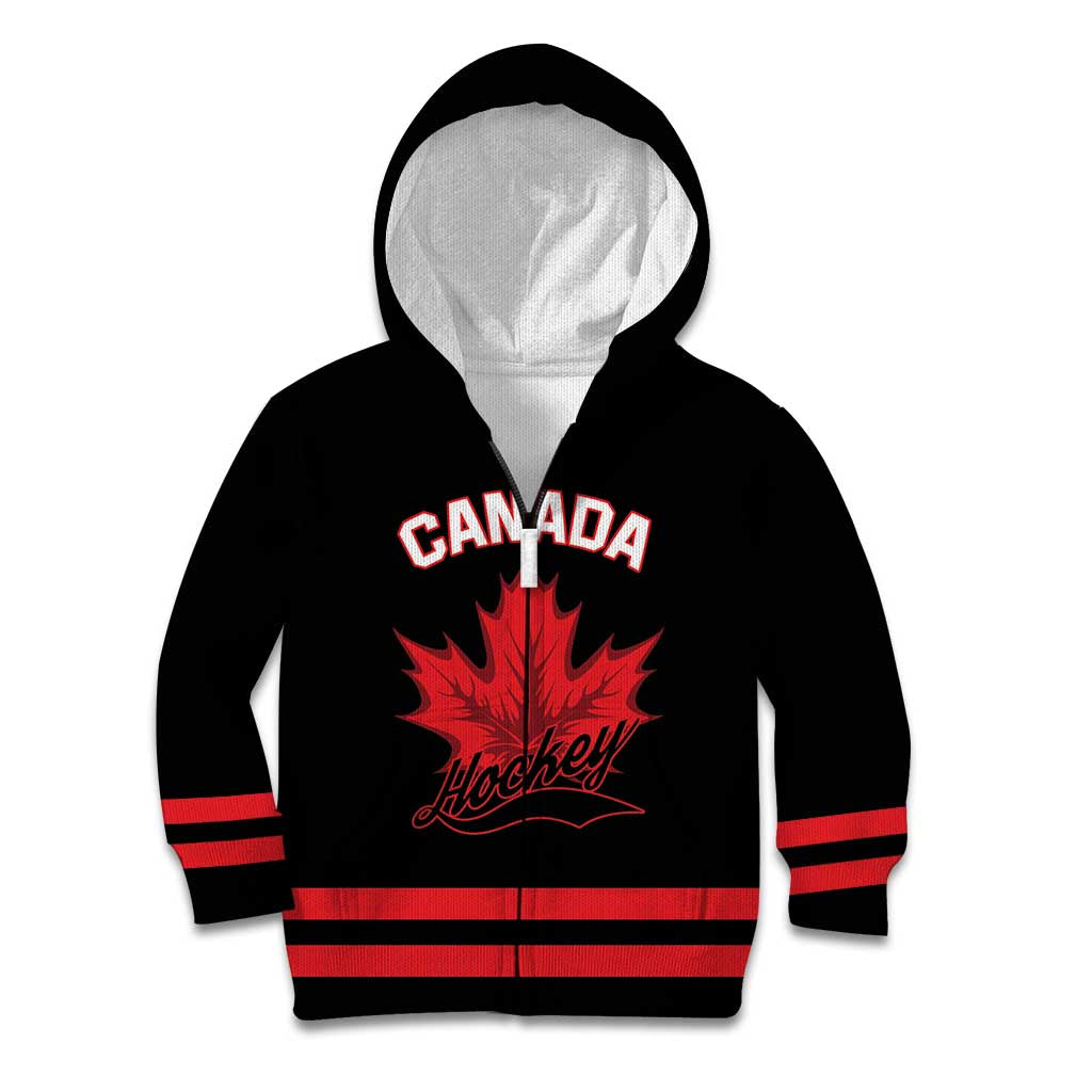 Custom Canada 2026 Hockey Kid Hoodie Team Maple Leaf Black Version - Wonder Print Shop