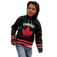 Custom Canada 2026 Hockey Kid Hoodie Team Maple Leaf Black Version - Wonder Print Shop