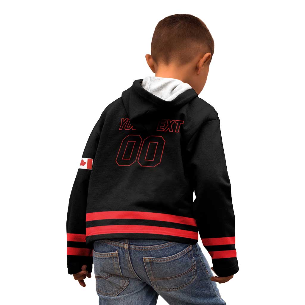 Custom Canada 2026 Hockey Kid Hoodie Team Maple Leaf Black Version - Wonder Print Shop