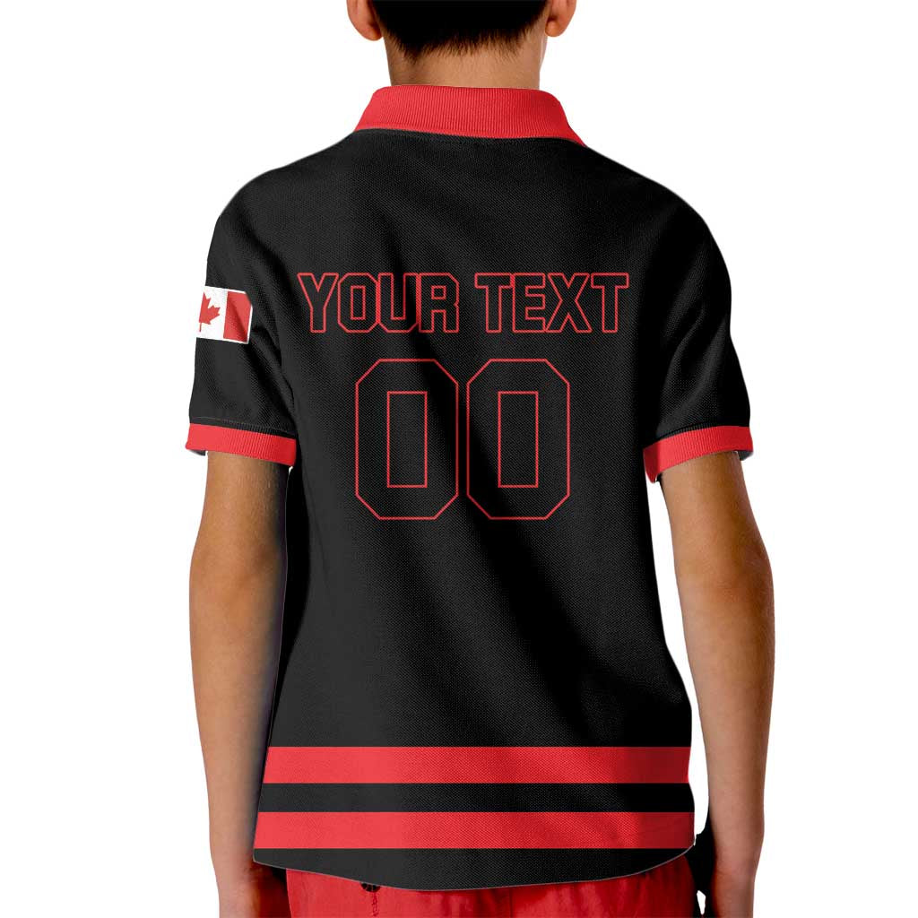 Custom Canada 2026 Hockey Kid Polo Shirt Team Maple Leaf Black Version - Wonder Print Shop