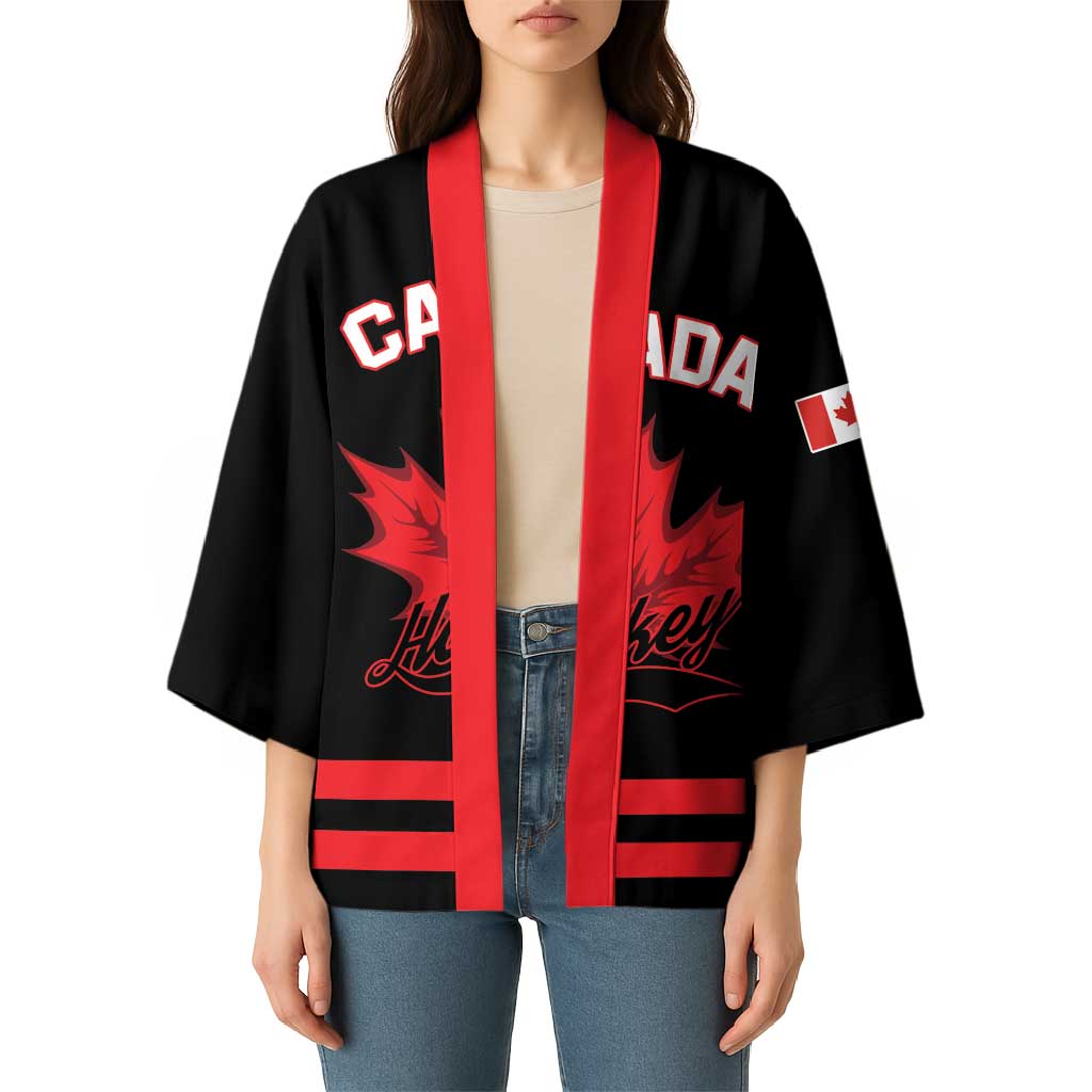 Custom Canada 2026 Hockey Kimono Team Maple Leaf Black Version - Wonder Print Shop