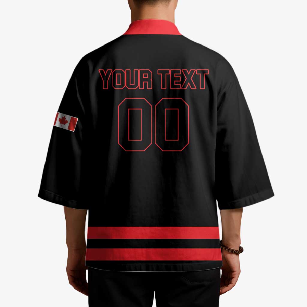 Custom Canada 2026 Hockey Kimono Team Maple Leaf Black Version - Wonder Print Shop