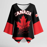 Custom Canada 2026 Hockey Kimono Sleeve Blouse Team Maple Leaf Black Version - Wonder Print Shop