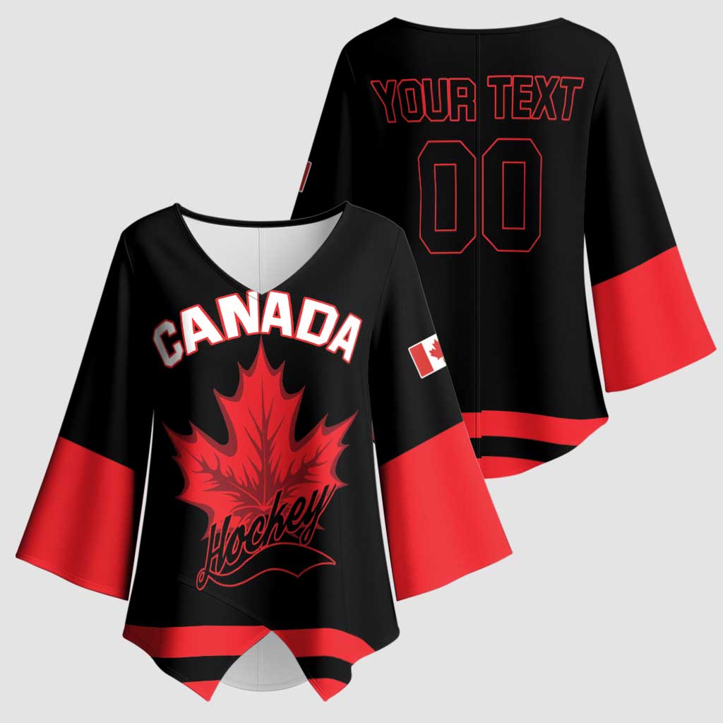 Custom Canada 2026 Hockey Kimono Sleeve Blouse Team Maple Leaf Black Version - Wonder Print Shop