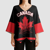 Custom Canada 2026 Hockey Kimono Sleeve Blouse Team Maple Leaf Black Version - Wonder Print Shop