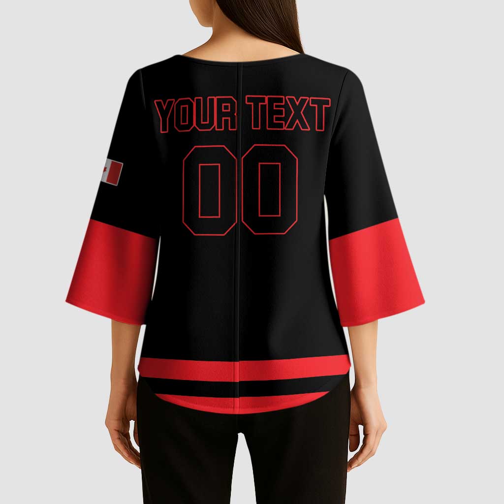 Custom Canada 2026 Hockey Kimono Sleeve Blouse Team Maple Leaf Black Version - Wonder Print Shop
