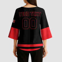 Custom Canada 2026 Hockey Kimono Sleeve Blouse Team Maple Leaf Black Version - Wonder Print Shop