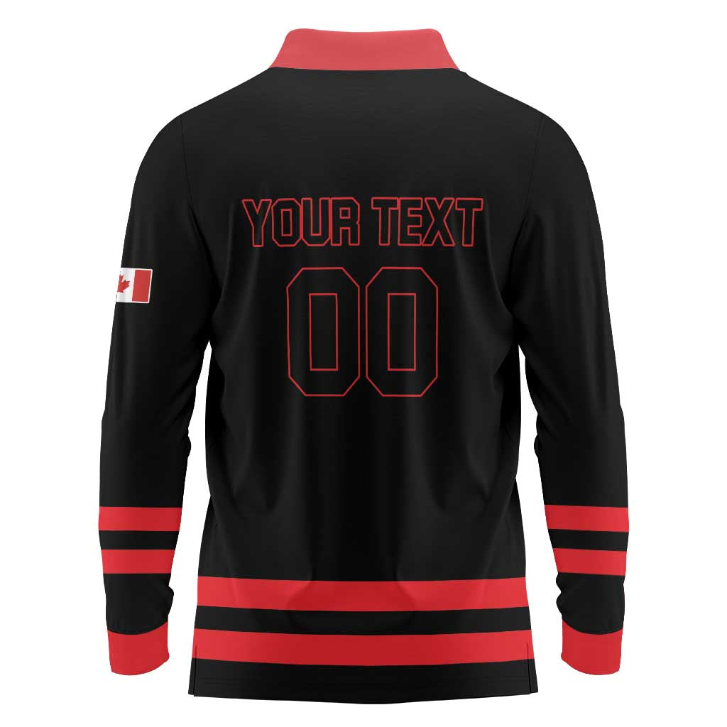 Custom Canada 2026 Hockey Long Sleeve Polo Shirt Team Maple Leaf Black Version - Wonder Print Shop
