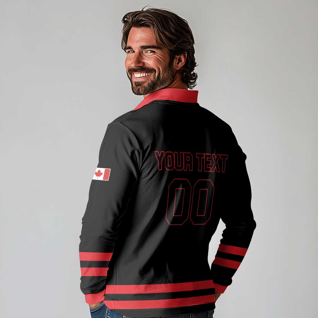 Custom Canada 2026 Hockey Long Sleeve Polo Shirt Team Maple Leaf Black Version - Wonder Print Shop