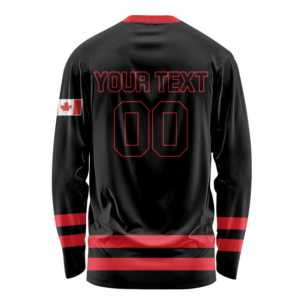 Custom Canada 2026 Hockey Long Sleeve Shirt Team Maple Leaf Black Version - Wonder Print Shop