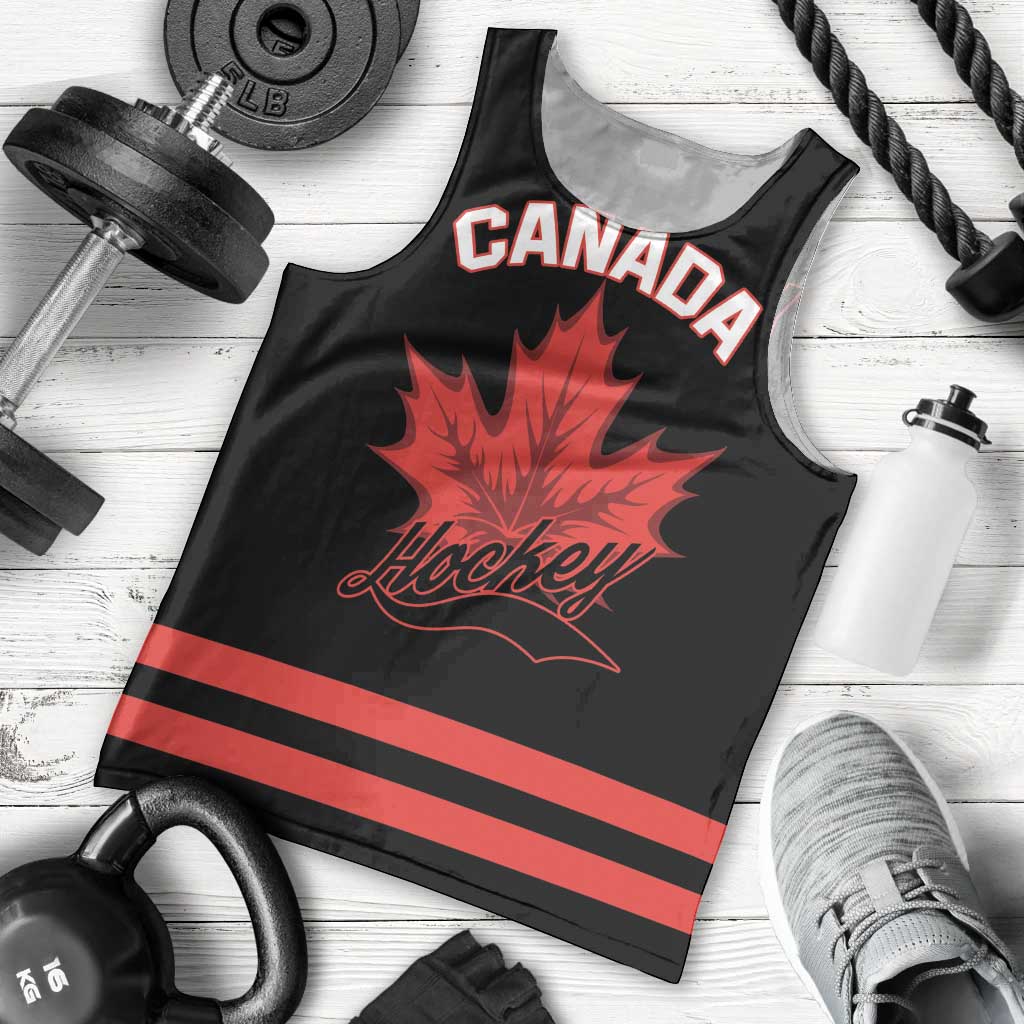 Custom Canada 2026 Hockey Men Tank Top Team Maple Leaf Black Version - Wonder Print Shop