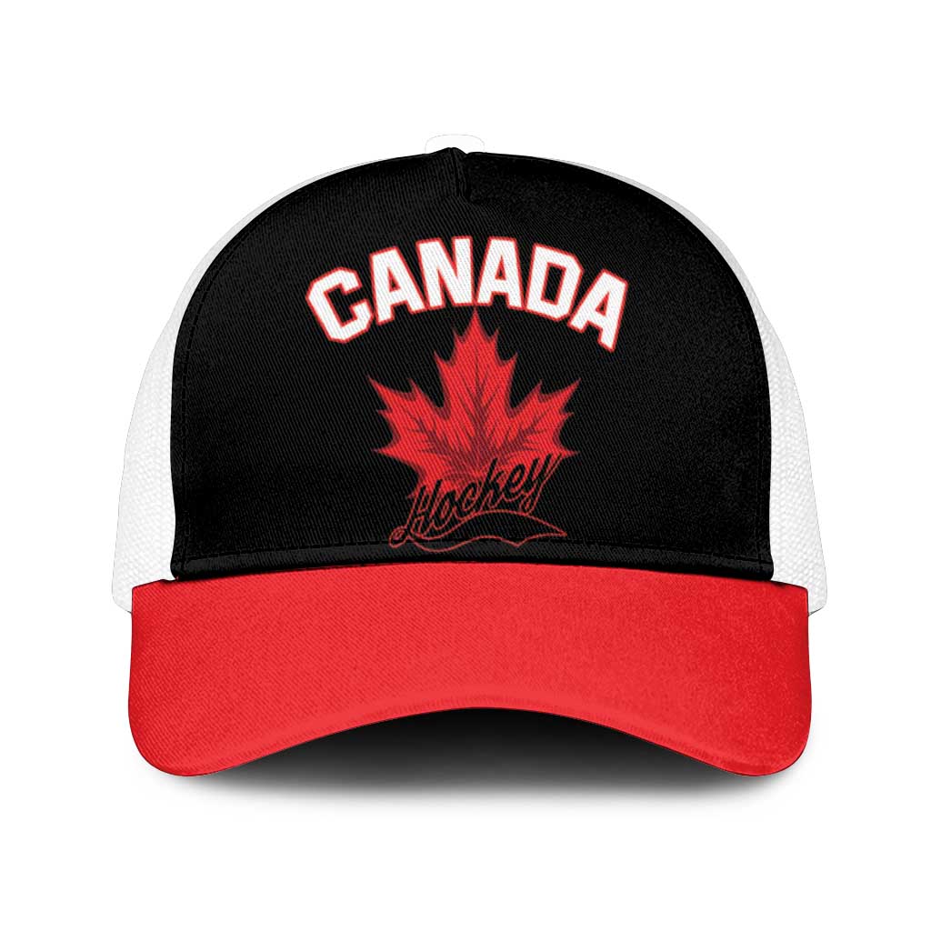Canada 2026 Hockey Mesh Trucker Cap Team Maple Leaf Black Version - Wonder Print Shop