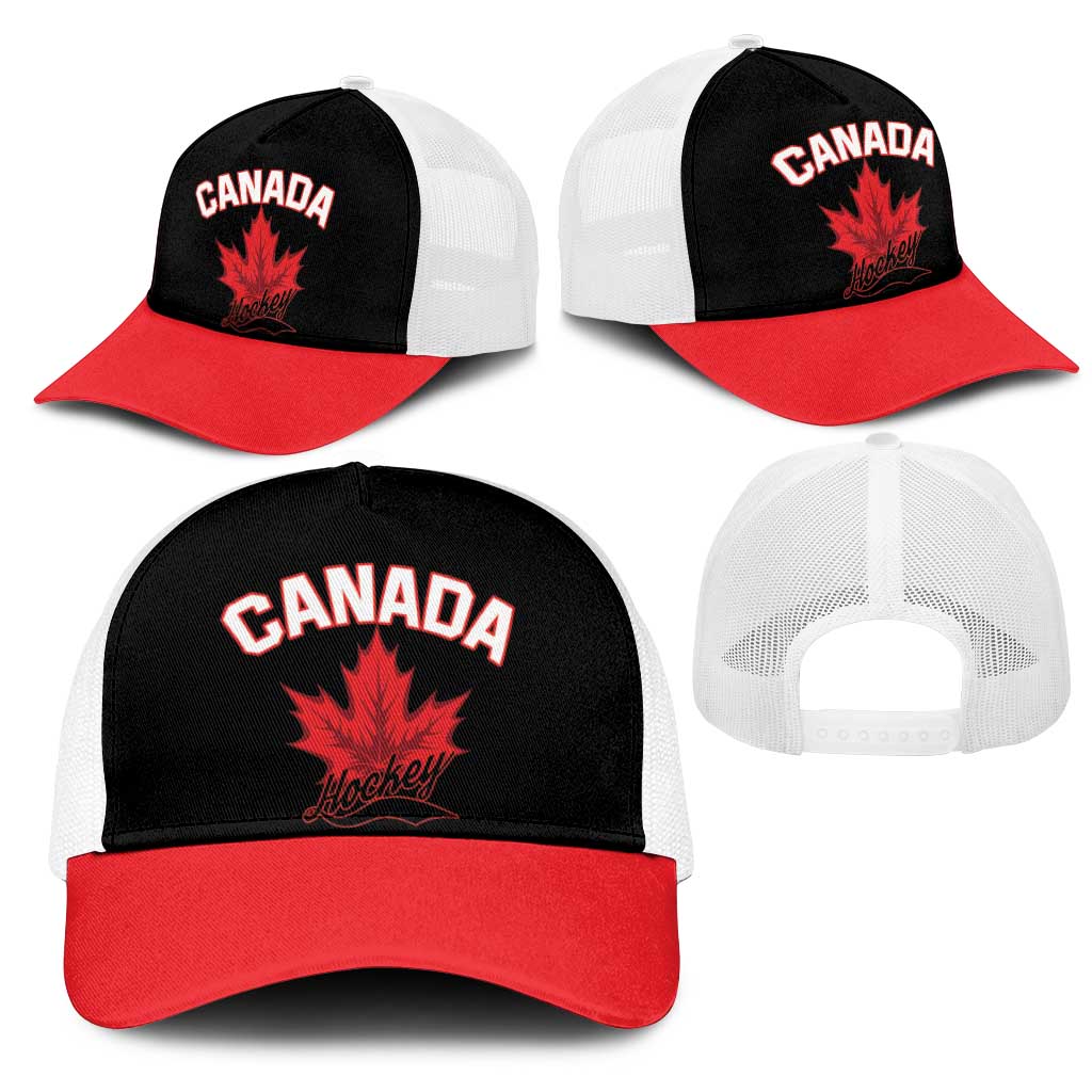 Canada 2026 Hockey Mesh Trucker Cap Team Maple Leaf Black Version - Wonder Print Shop