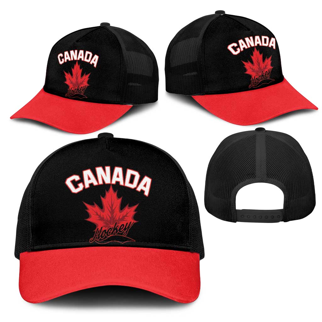 Canada 2026 Hockey Mesh Trucker Cap Team Maple Leaf Black Version - Wonder Print Shop