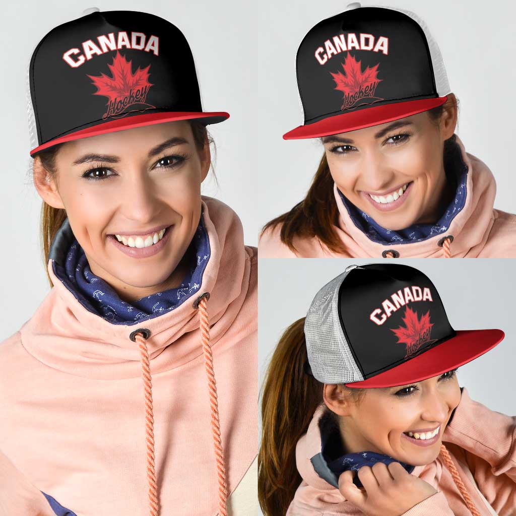 Canada 2026 Hockey Mesh Trucker Cap Team Maple Leaf Black Version - Wonder Print Shop