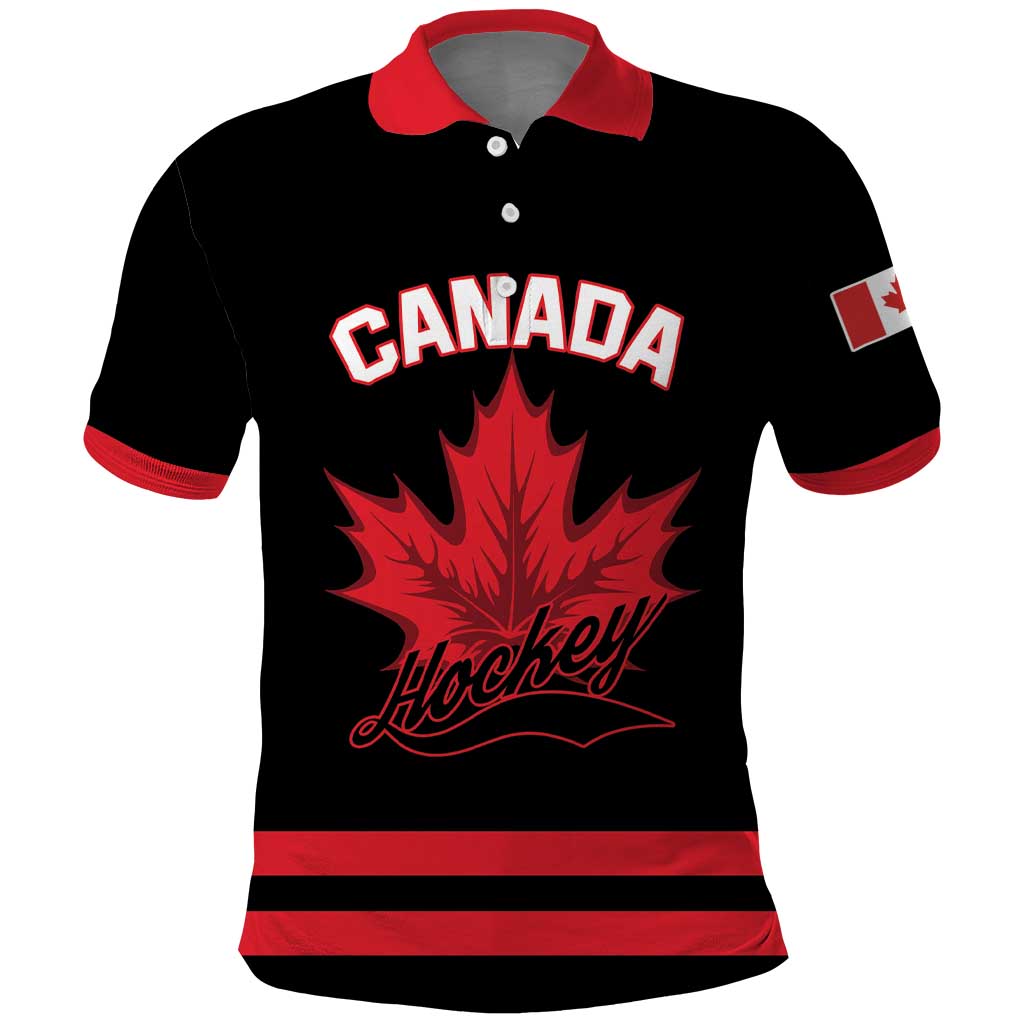 Custom Canada 2026 Hockey Polo Shirt Team Maple Leaf Black Version - Wonder Print Shop