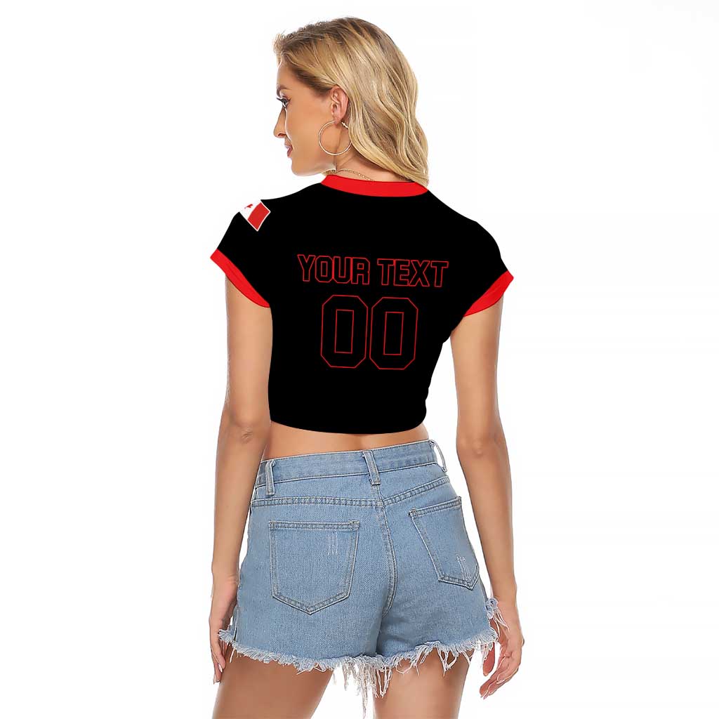 Custom Canada 2026 Hockey Raglan Cropped T Shirt Team Maple Leaf Black Version - Wonder Print Shop