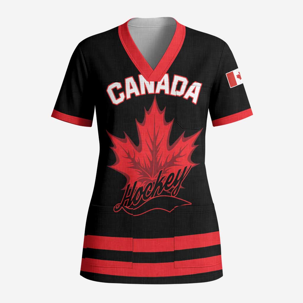 Custom Canada 2026 Hockey Scrub Top Team Maple Leaf Black Version - Wonder Print Shop