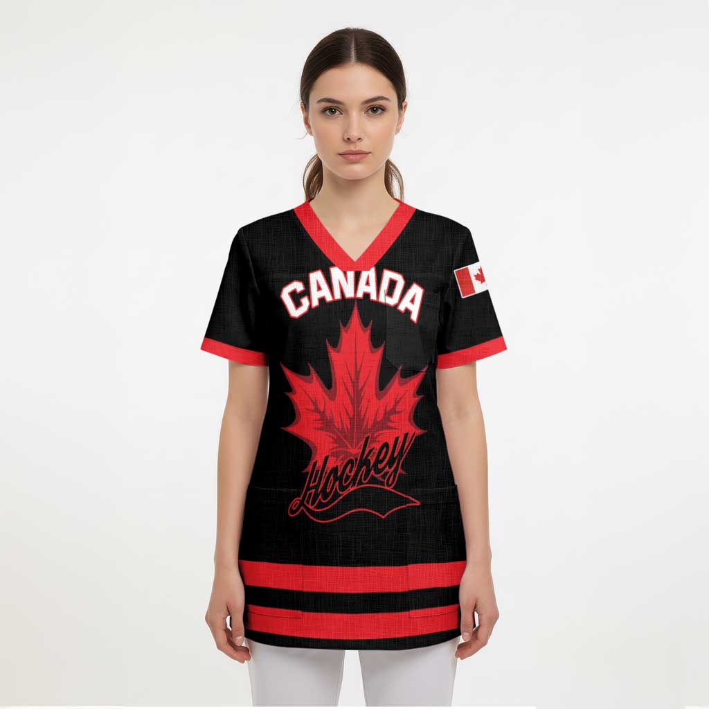 Custom Canada 2026 Hockey Scrub Top Team Maple Leaf Black Version - Wonder Print Shop