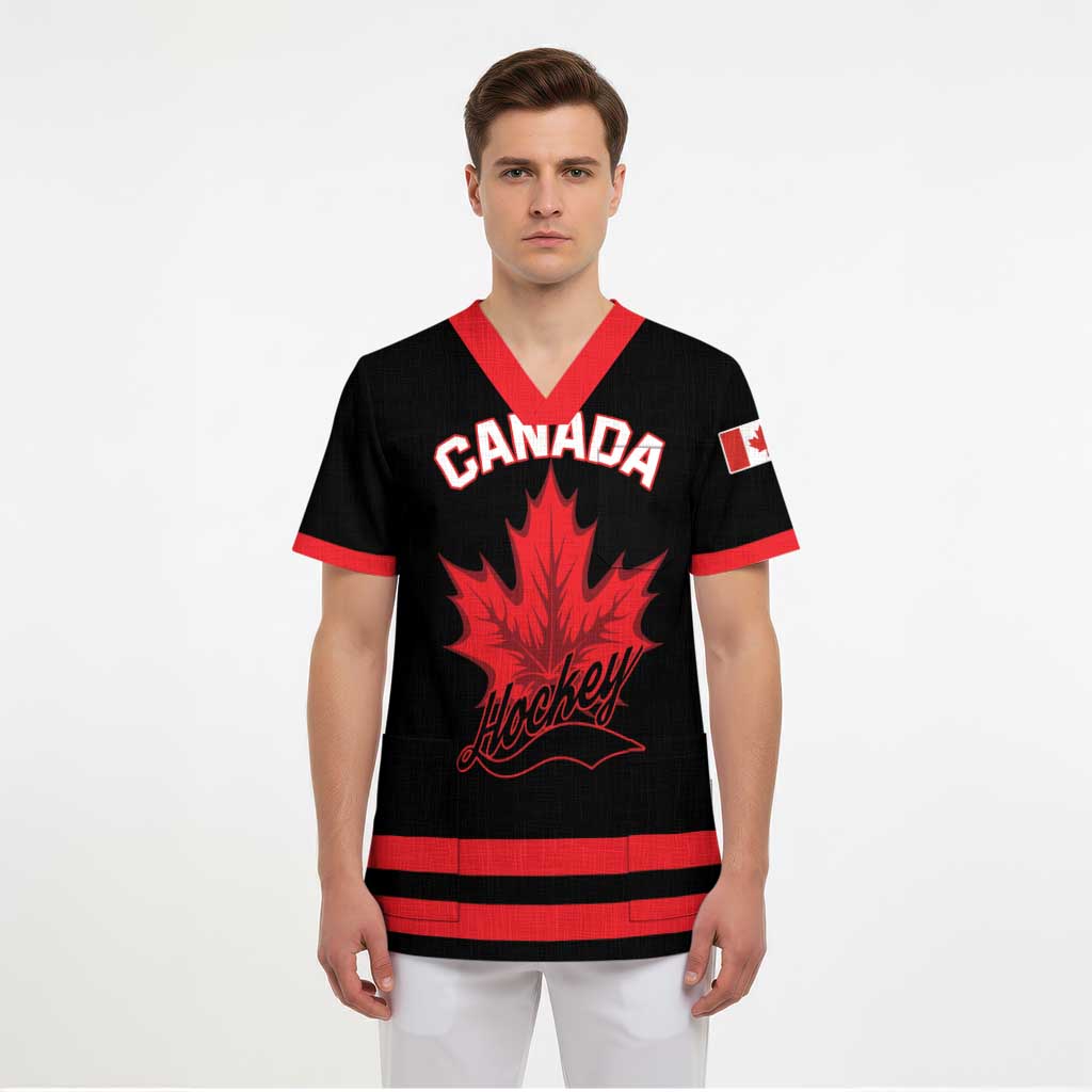 Custom Canada 2026 Hockey Scrub Top Team Maple Leaf Black Version - Wonder Print Shop