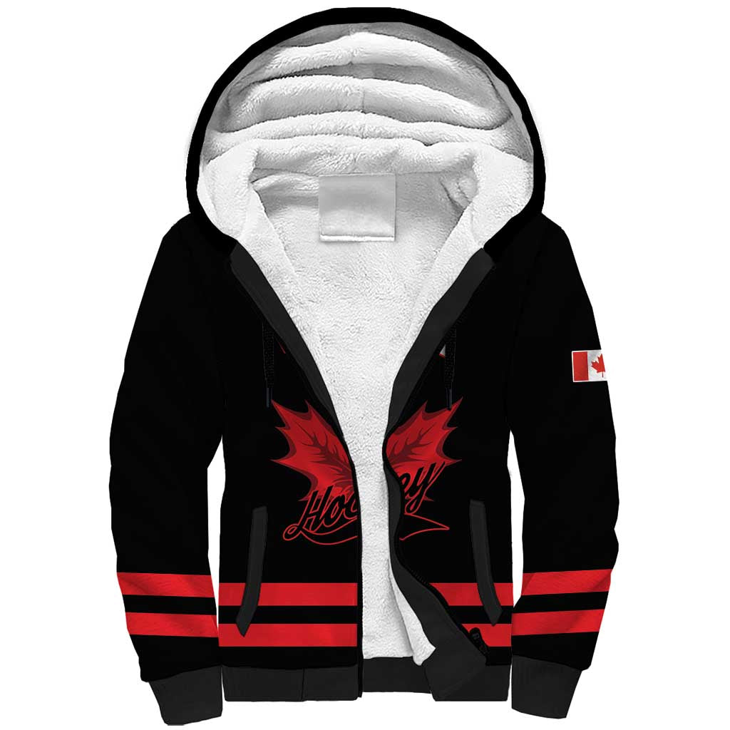 Custom Canada 2026 Hockey Sherpa Hoodie Team Maple Leaf Black Version - Wonder Print Shop
