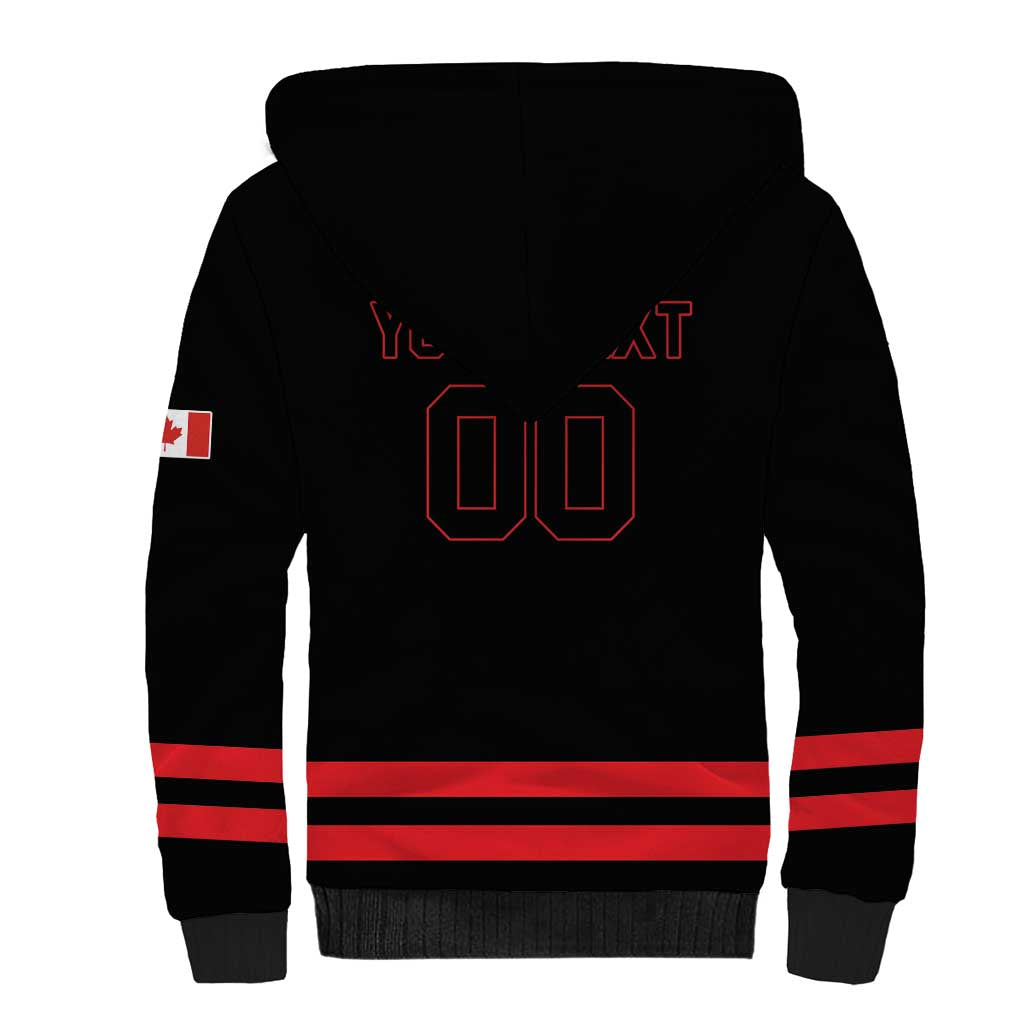 Custom Canada 2026 Hockey Sherpa Hoodie Team Maple Leaf Black Version - Wonder Print Shop