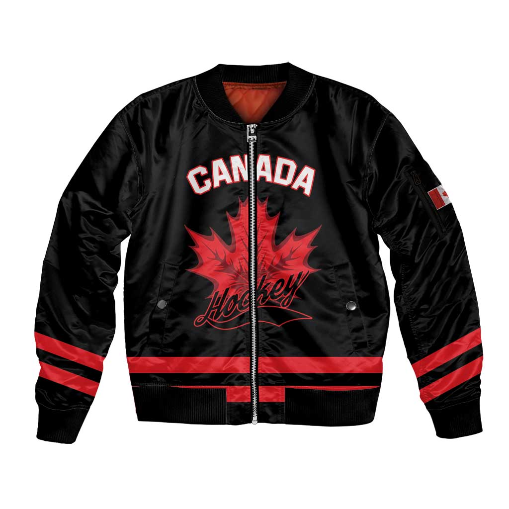 Custom Canada 2026 Hockey Sleeve Zip Bomber Jacket Team Maple Leaf Black Version - Wonder Print Shop