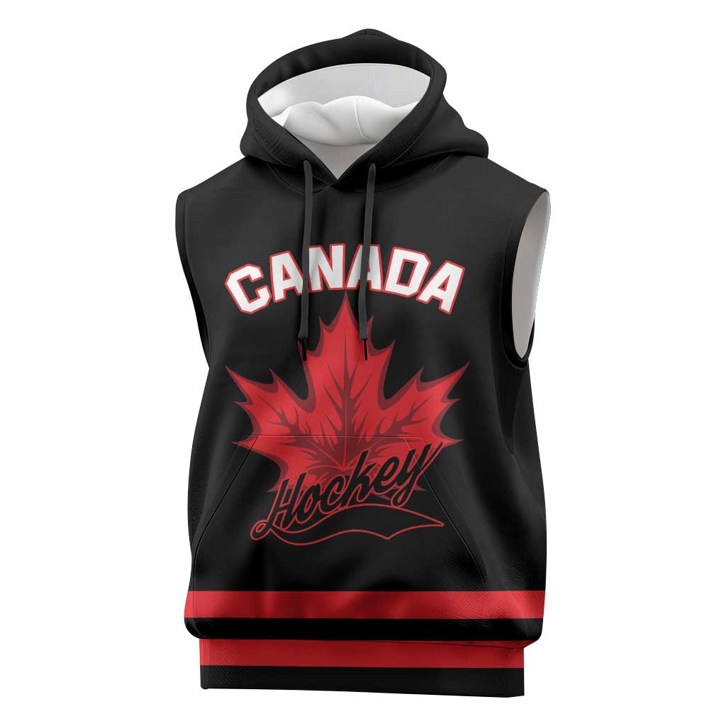 Custom Canada 2026 Hockey Sleeveless Hoodie Team Maple Leaf Black Version - Wonder Print Shop