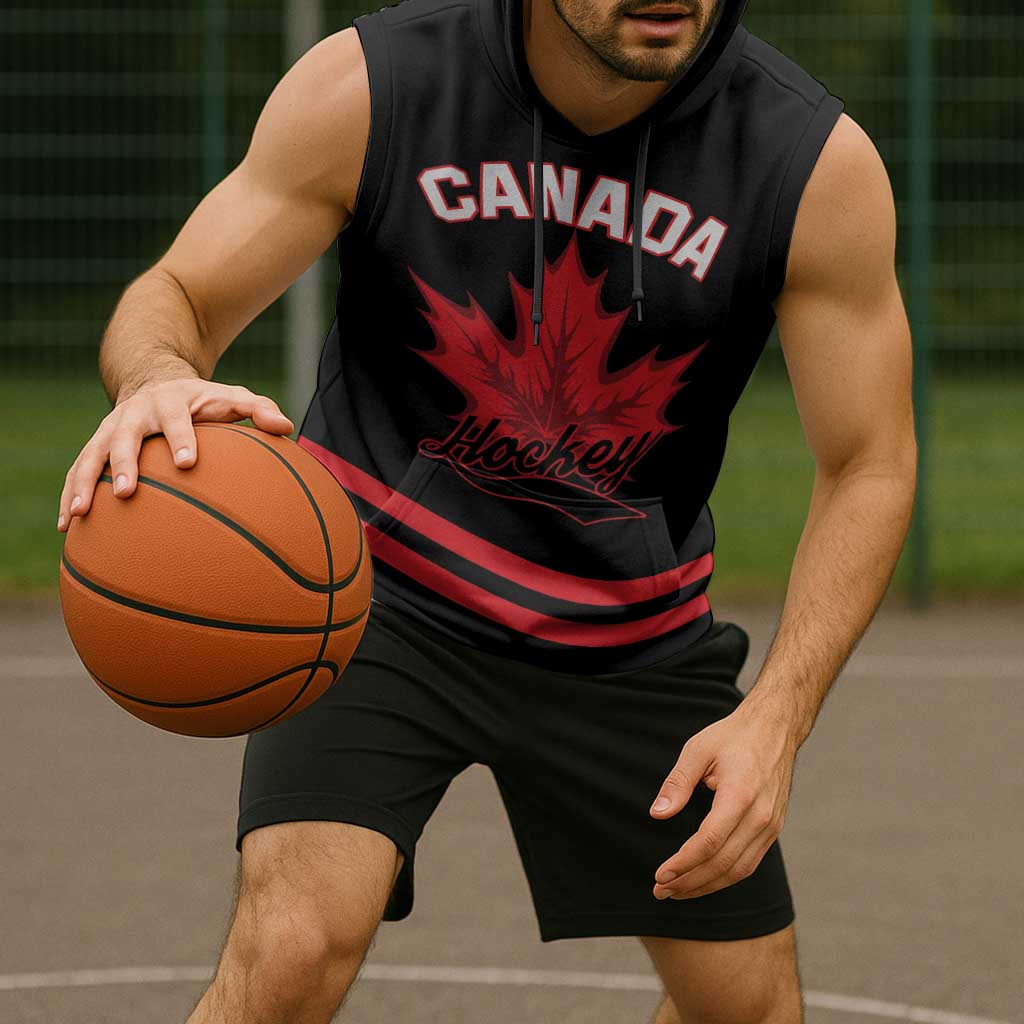 Custom Canada 2026 Hockey Sleeveless Hoodie Team Maple Leaf Black Version - Wonder Print Shop