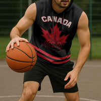 Custom Canada 2026 Hockey Sleeveless Hoodie Team Maple Leaf Black Version - Wonder Print Shop