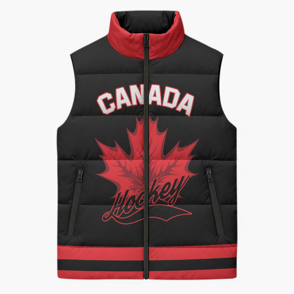 Custom Canada 2026 Hockey Sleeveless Puffer Jacket Team Maple Leaf Black Version - Wonder Print Shop