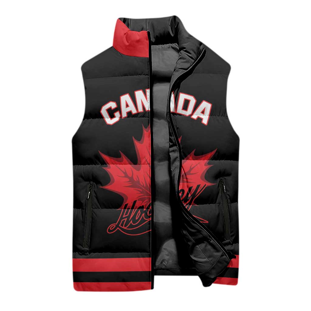 Custom Canada 2026 Hockey Sleeveless Puffer Jacket Team Maple Leaf Black Version - Wonder Print Shop