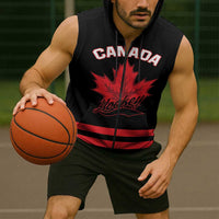 Custom Canada 2026 Hockey Sleeveless Zip Hoodie Team Maple Leaf Black Version - Wonder Print Shop