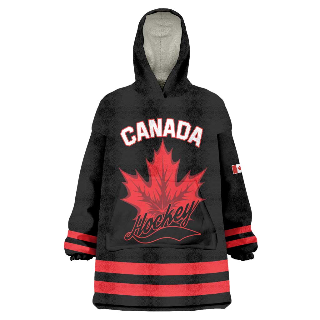 Custom Canada 2026 Hockey Wearable Blanket Hoodie Team Maple Leaf Black Version - Wonder Print Shop