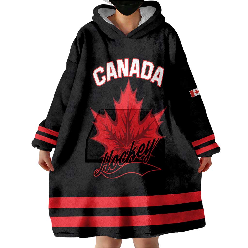 Custom Canada 2026 Hockey Wearable Blanket Hoodie Team Maple Leaf Black Version - Wonder Print Shop