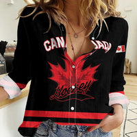 Custom Canada 2026 Hockey Women Casual Shirt Team Maple Leaf Black Version - Wonder Print Shop