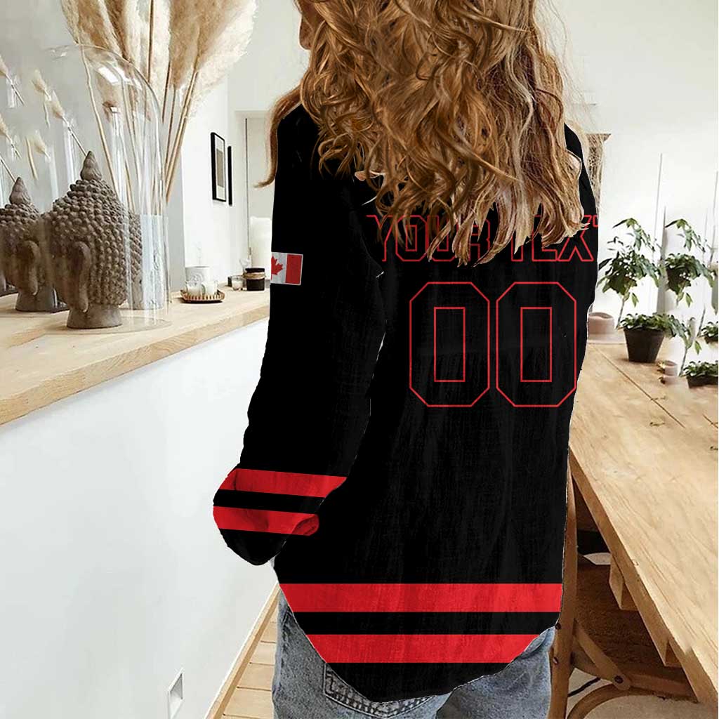 Custom Canada 2026 Hockey Women Casual Shirt Team Maple Leaf Black Version - Wonder Print Shop
