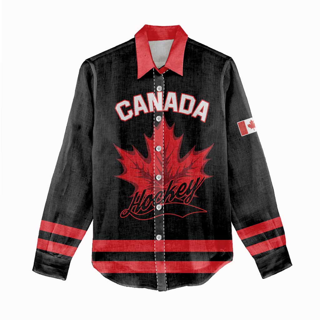 Custom Canada 2026 Hockey Women Casual Shirt Team Maple Leaf Black Version - Wonder Print Shop