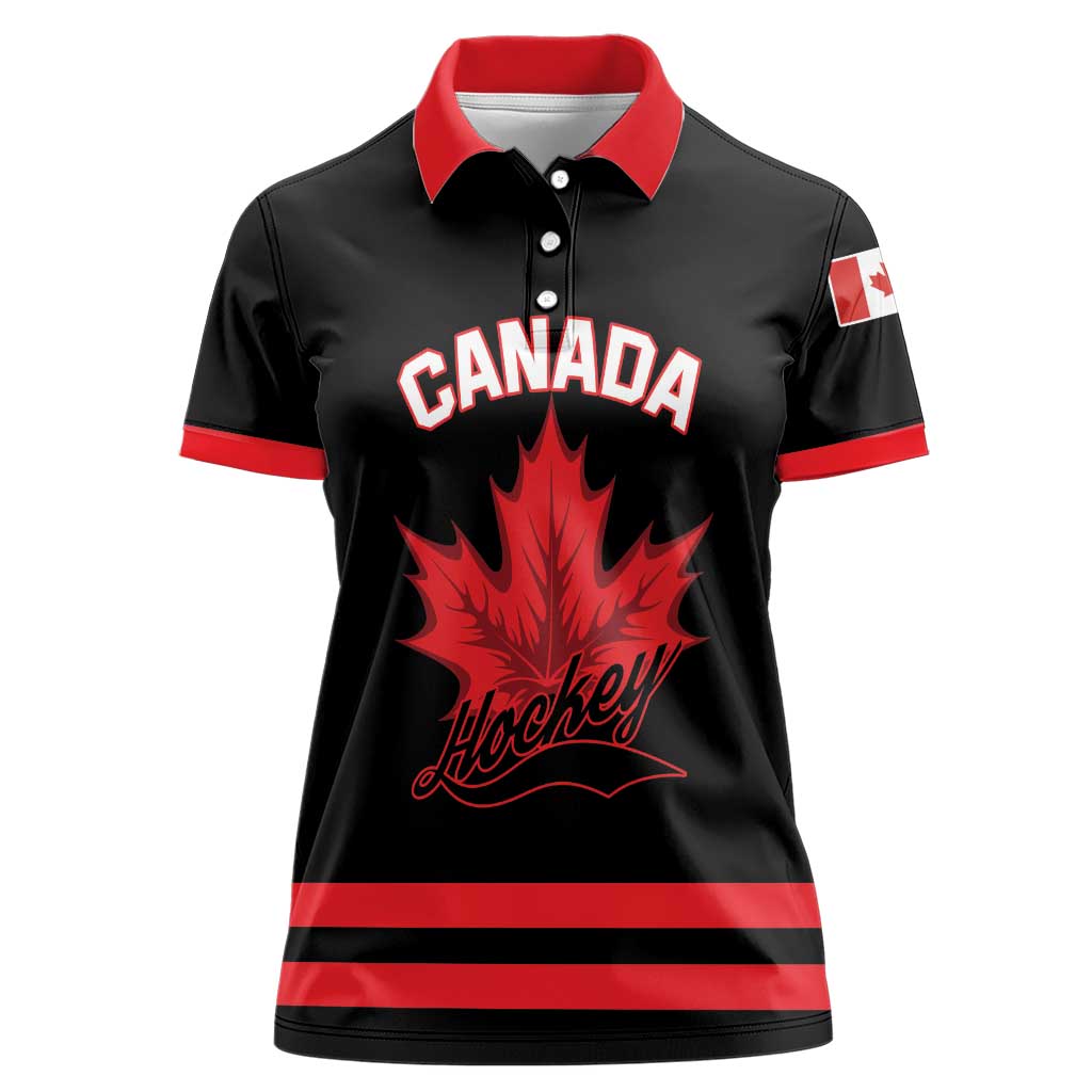 Custom Canada 2026 Hockey Women Polo Shirt Team Maple Leaf Black Version - Wonder Print Shop