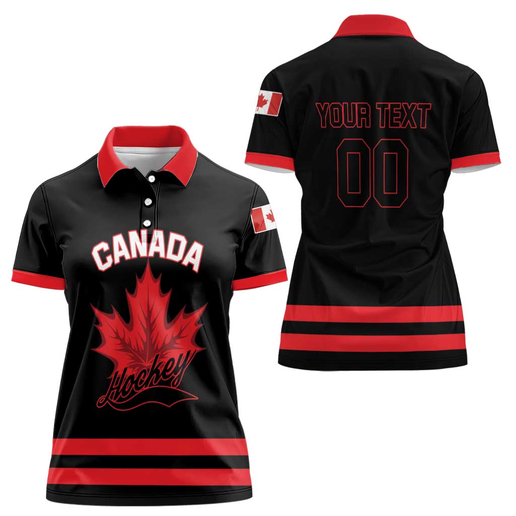 Custom Canada 2026 Hockey Women Polo Shirt Team Maple Leaf Black Version - Wonder Print Shop