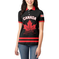Custom Canada 2026 Hockey Women Polo Shirt Team Maple Leaf Black Version - Wonder Print Shop