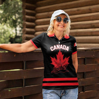 Custom Canada 2026 Hockey Women Polo Shirt Team Maple Leaf Black Version - Wonder Print Shop