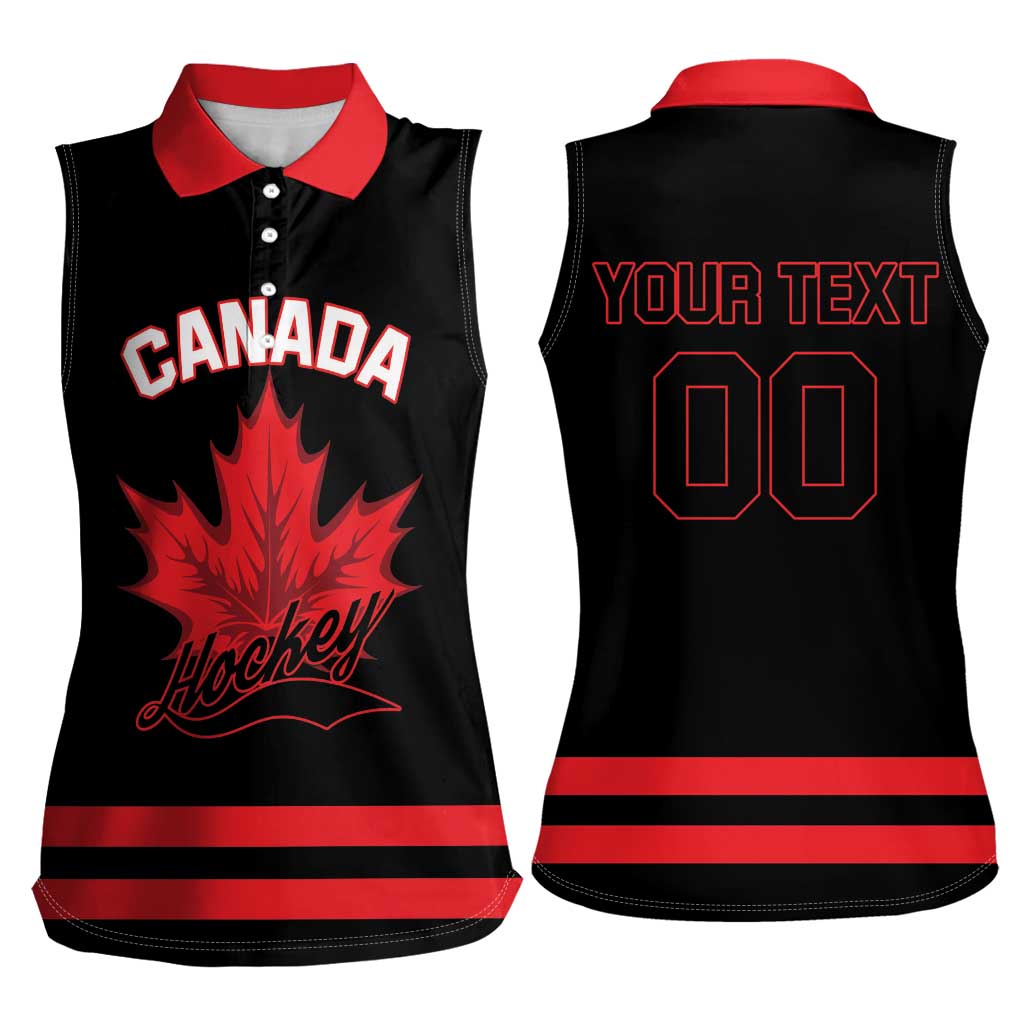 Custom Canada 2026 Hockey Women Sleeveless Polo Shirt Team Maple Leaf Black Version - Wonder Print Shop