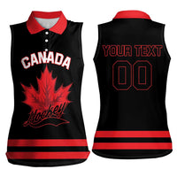 Custom Canada 2026 Hockey Women Sleeveless Polo Shirt Team Maple Leaf Black Version - Wonder Print Shop